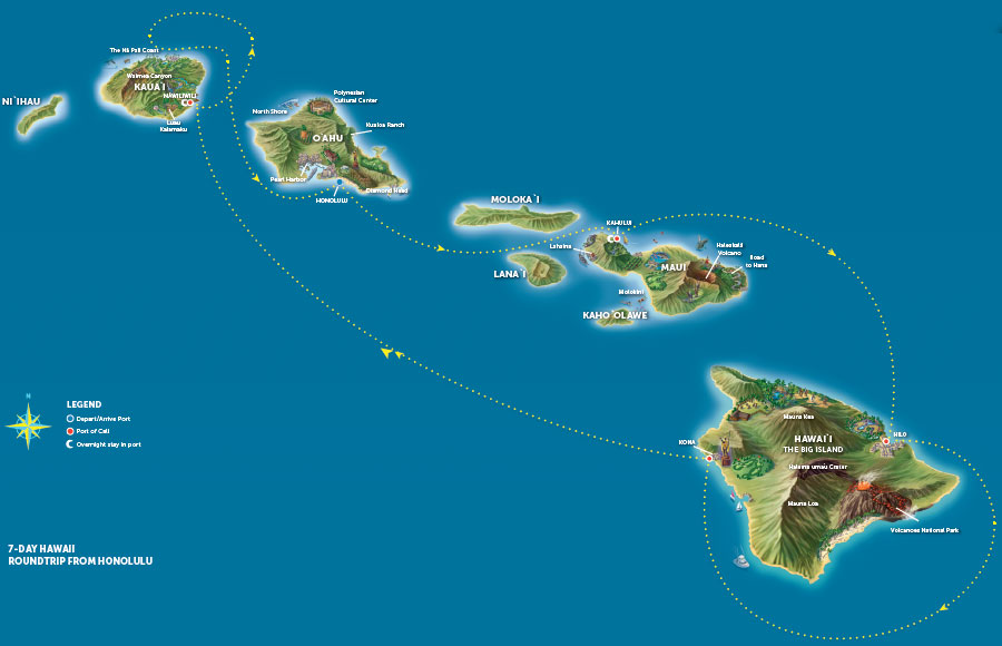 GolfAhoy Hawaii Islands Golf Cruise sailing around Hawaii itinerary map 