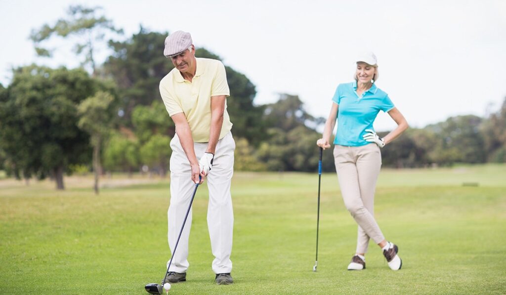 Gentleman golfer and lady golfer shown together on GolfAhoy Rhine River Golf Course